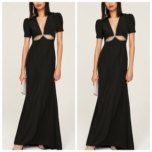 Mac Duggal Black Maxi Dress with Silver Accents